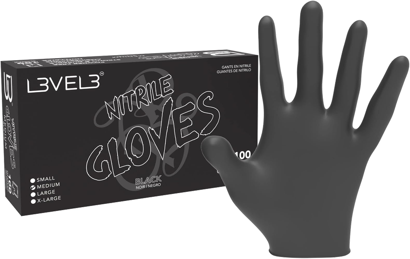 L3 Level 3 Nitrile Gloves - Professional Heavy Duty Disposable Gloves - Latex Free - Fits Snug - Box of 100 Black